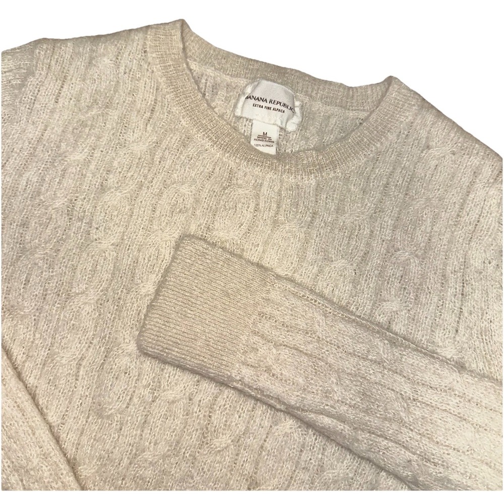 Vintage Y2K Banana Republic Ivory Extra Fine Alpaca Cable Knit Sweater Women's M
